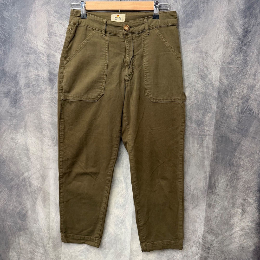 Marine Layer Allison Carpenter Pants Olive Green Utility Straight Leg Size 6